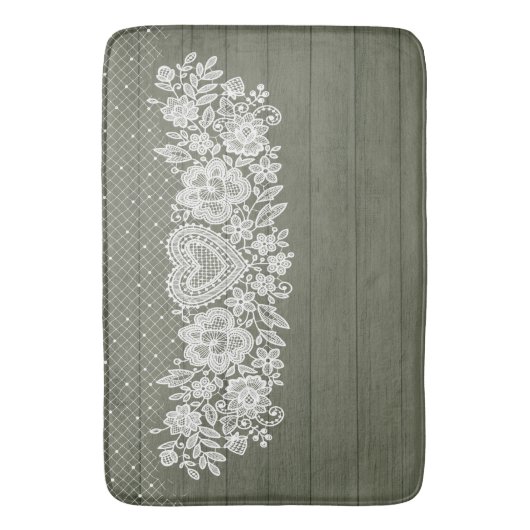 セージグリーン素朴ウッド&ホワイトレースファームハレースのようウス バスマット (正面縦)