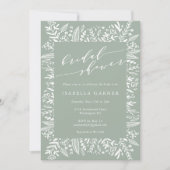 セージグリーン素朴フローララインアートブライダルシャワー 招待状 (正面)