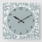 セージグリーン素朴フローラ葉ズファームハウス スクエア壁時計 (正面)