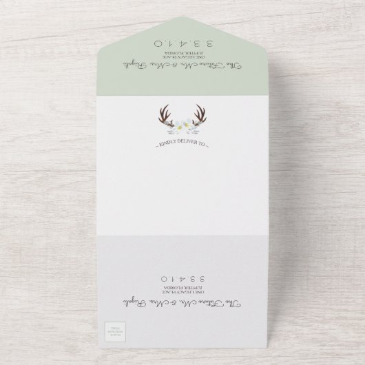 セージグリーン素朴花模様すべて1つの招待状 オールインワン招待状 (外側)