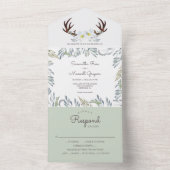 セージグリーン素朴花模様すべて1つの招待状 オールインワン招待状 (内側)