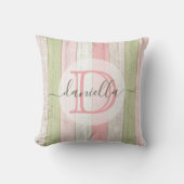 セージグリーン素朴&ピンクフローラウッドパーソナライズされた クッション (正面)