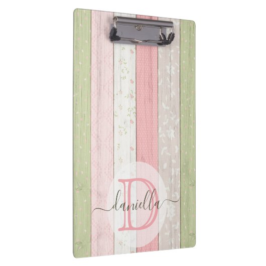 セージグリーン素朴&ピンクフローラウッドパーソナライズされた クリップボード (右)