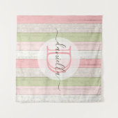 セージグリーン素朴&ピンクフローラウッドパーソナライズされた タペストリー (正面(横))