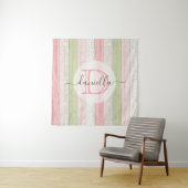 セージグリーン素朴&ピンクフローラウッドパーソナライズされた タペストリー (インサイチュ)