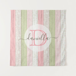 セージグリーン素朴&ピンクフローラウッドパーソナライズされた タペストリー