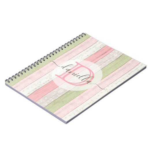 セージグリーン素朴&ピンクフローラウッドパーソナライズされた ノートブック (左側)