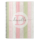 セージグリーン素朴&ピンクフローラウッドパーソナライズされた ノートブック (正面)