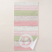 セージグリーン素朴&ピンクフローラウッドパーソナライズされた バスタオル (バスタオル)