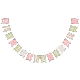 セージグリーン素朴&ピンクフローラウッド バンティングフラッグ