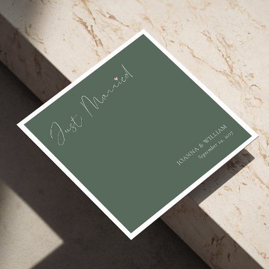 セージグリーン結婚たった今結婚しましたのナプキンと名前 スタンダードカクテルナプキン