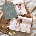 セージグリーン結婚のミニマルサンキューカード チラシ<br><div class="desc">フロント結婚とバックに写真がある予算のサンキューカード。サンキューカードにはモダン、結婚式の日のお祝いの後に使用するエレガント、シンプルタイポグラフィとモダン使用する手書き文字文字が含まれている。</div>