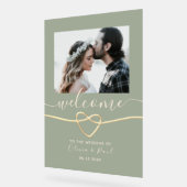セージグリーン結婚の歓迎 アクリルサイン (傾斜)