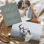 セージグリーン結婚ズサンキューカードフライヤー チラシ<br><div class="desc">フロント結婚とバックに写真がある予算のサンキューカード。サンキューカードにはモダン、結婚式の日のお祝いの後に使用するエレガント、シンプルタイポグラフィとモダン使用する手書き文字文字が含まれている。</div>