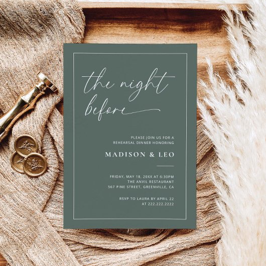 セージグリーン結婚ズリハーサルディナー招待状 招待状