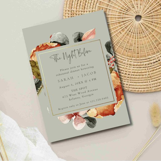 セージグリーン結婚フローラのリハーサルディナー 招待状