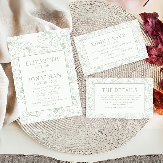 セージグリーン結婚フローラ 招待状