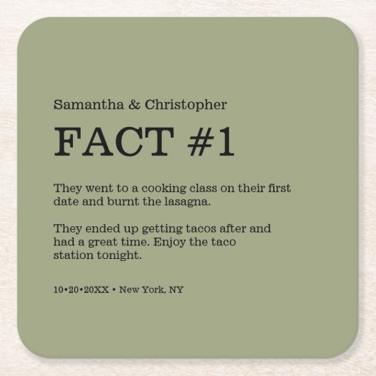 セージグリーン結婚ホワイトの事実 スクエアペーパーコースター (正面)