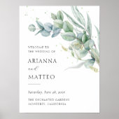 セージグリーン結婚リー予算の歓迎サイン ポスター (正面)