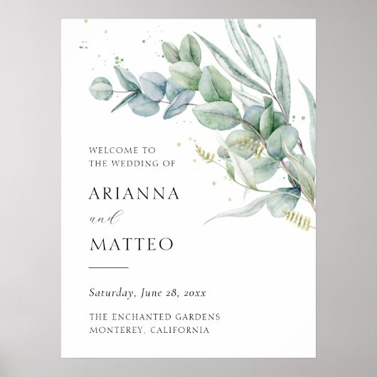 セージグリーン結婚リー予算の歓迎サイン ポスター (正面)