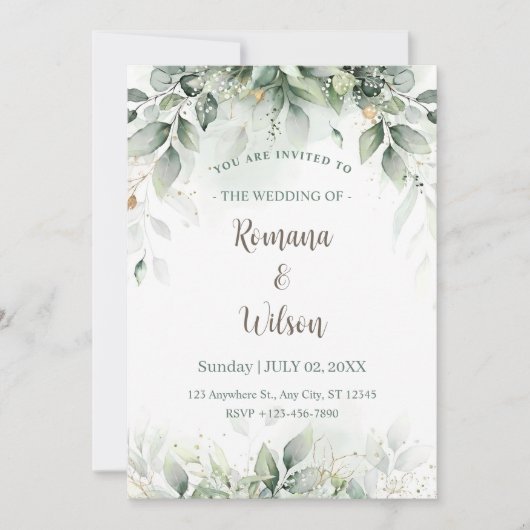 セージグリーン結婚式招待状テンプレートグリーンリー 招待状 (正面)