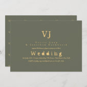 セージグリーン結婚式招待状金ゴールドインクタイプライター 招待状 (正面/裏面)