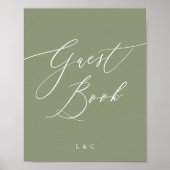 セージグリーン結婚書道のゲストブックサイン ポスター (正面)
