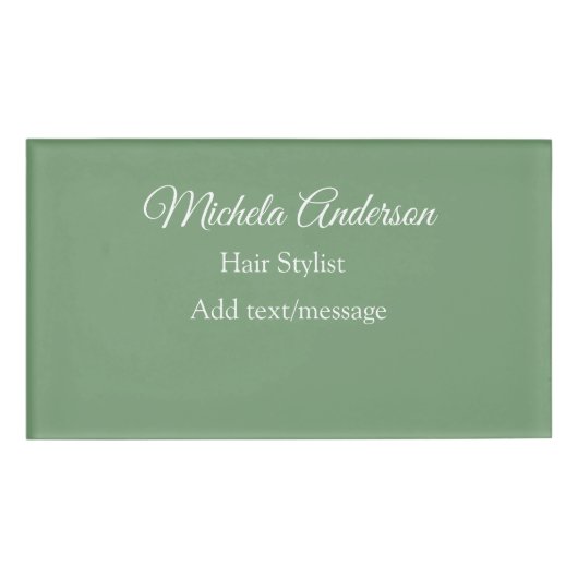セージグリーン美容師の名前連絡Webサイト 名札 (正面)