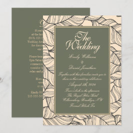 セージグリーン葉ラインアート 招待状
