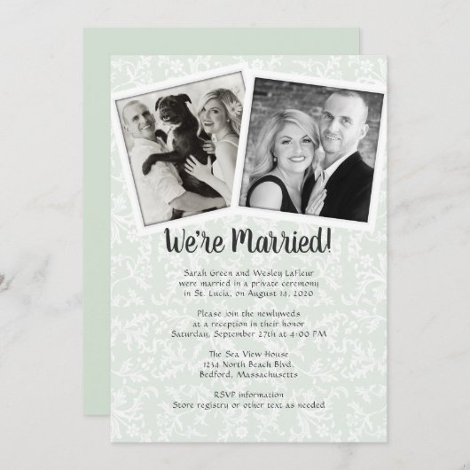 セージグリーン葉披露宴フラワーズフォトのみ 招待状 (正面/裏面)