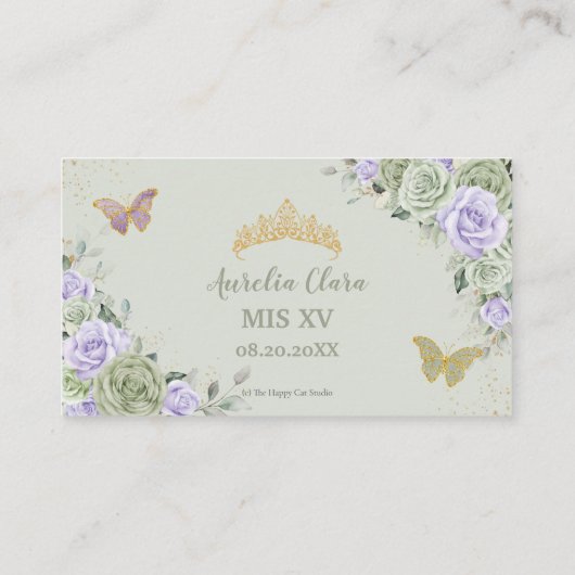 セージグリーン薄紫フローラクインセアニラギフトレジストリ エンクロージャーカード (裏面)