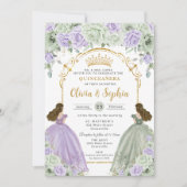セージグリーン薄紫フローラツインガールズキンセアニラ 招待状 (正面)