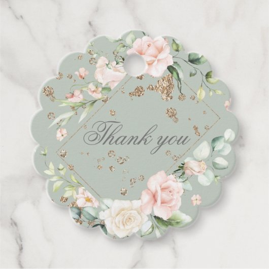 セージグリーン赤面ウォーターカラーフローラ結婚式の引き出物T フェイバータグ (正面)