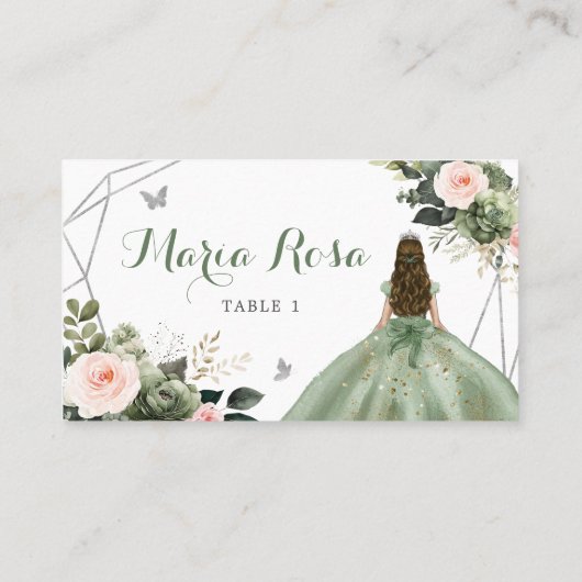 セージグリーン赤面ガールスウィート16th誕生日 プレイスカード (裏面)