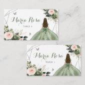 セージグリーン赤面ガールスウィート16th誕生日 プレイスカード (正面/裏面)