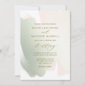 セージグリーン赤面ピンクエレガミニマルントウェディング 招待状 (正面)
