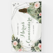 セージグリーン赤面ピンクガールSweet sixteen誕生日 横断幕 (縦)