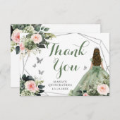 セージグリーン赤面ピンクフローラキンセアニラ サンキューカード (正面/裏面)