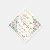 セージグリーン赤面ピンクフローラバタフライキンセアニェラ スタンダードカクテルナプキン (角)