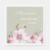 セージグリーン赤面ピンクフローラバラベビーシャワー スタンダードランチョンナプキン (正面)
