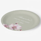 セージグリーン赤面ピンクフローラブライダルシャワー紙 ペーパープレート (アングル)