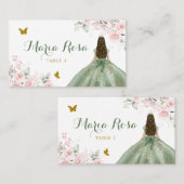 セージグリーン赤面ピンクフローラプリンセスキンセアニラ プレイスカード (正面/裏面)