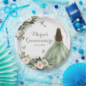 セージグリーン赤面ピンクフローラプリンセスXVアニョス ペーパープレート (パーティー)