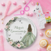 セージグリーン赤面ピンクフローラプリンセスXVアニョス ペーパープレート (パーティー)