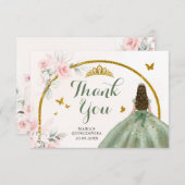セージグリーン赤面ピンクプリンセスキンセアニェラ サンキューカード (正面/裏面)