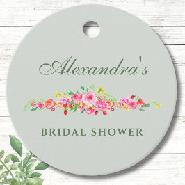 セージグリーン赤面ピンク牡丹ブライダルシャワー フェイバータグ