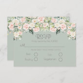 セージグリーン赤面フローラエレガントウェディングRSV 出欠カード (正面/裏面)