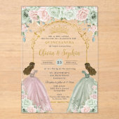 セージグリーン赤面フローラツインズ金ゴールドキンセアニラ アクリル招待状 (正面)