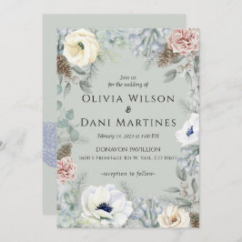 セージグリーン赤面フローラ自然結婚式招待状 招待状