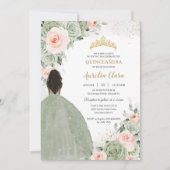 セージグリーン赤面フローラ金ゴールドキンセアニラスウィート16 招待状 (正面)